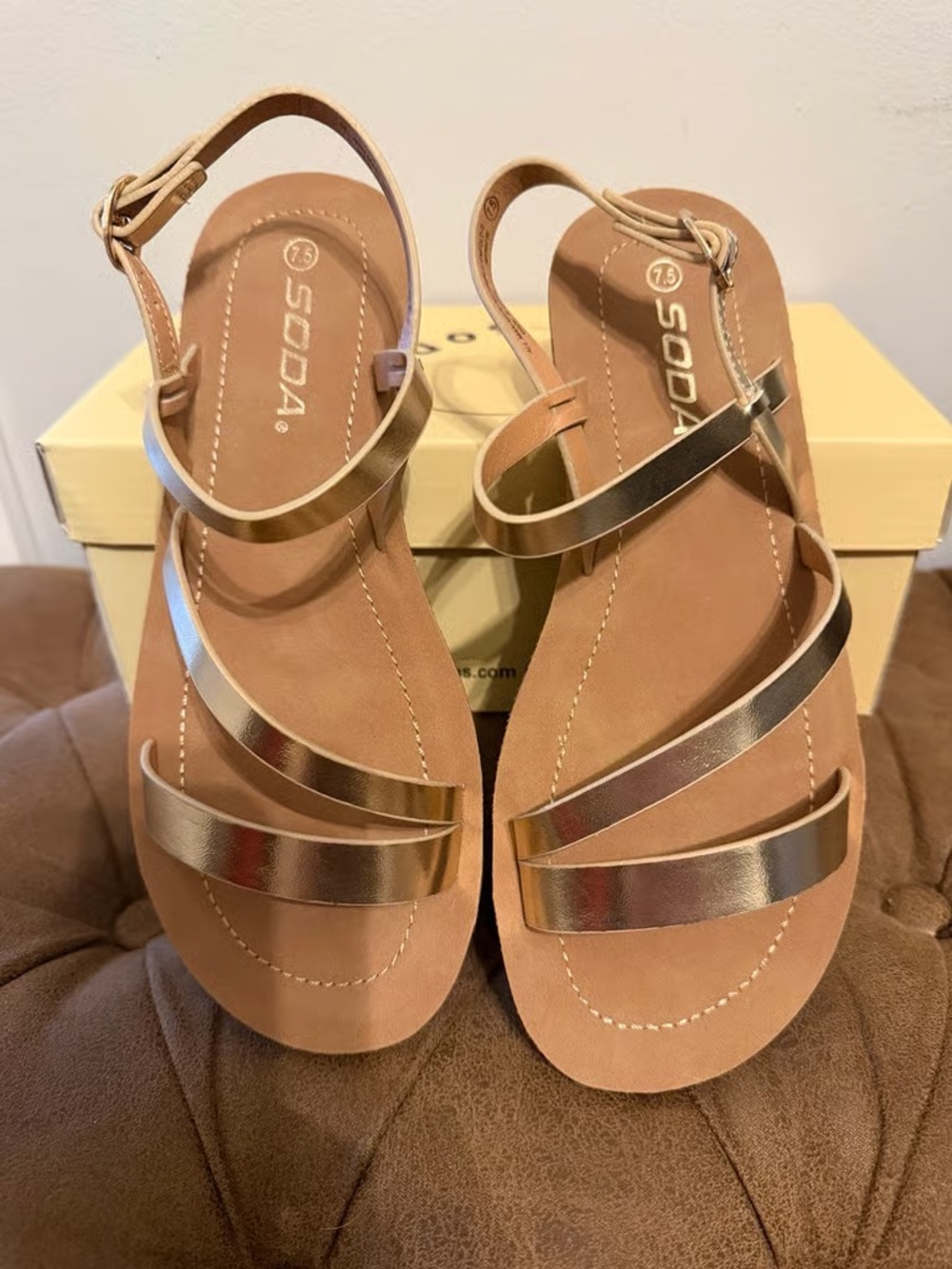 Time and Tru Tan Sandals with Rose Gold Straps